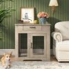 Furniture Style Dog Crate End Table with Drawer; Pet Kennels with Double Doors ; Dog House Indoor Use; (Grey; 29.92'w x 24.80' d x 30.71'h)