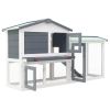 Outdoor Large Rabbit Hutch Gray and White 57.1"x17.7"x33.5" Wood