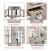 Furniture Style Dog Crate End Table with Drawer; Pet Kennels with Double Doors ; Dog House Indoor Use; (Grey; 29.92'w x 24.80' d x 30.71'h)