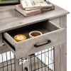 Furniture Style Dog Crate End Table with Drawer; Pet Kennels with Double Doors ; Dog House Indoor Use; (Grey; 29.92'w x 24.80' d x 30.71'h)