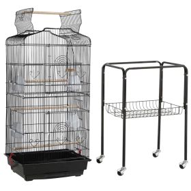 64" Rolling Bird Cage with Rolling Black Stand and Perch (Color: Black)