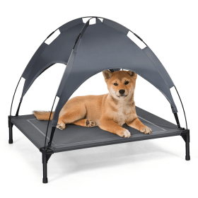 Outdoor travel CampingPortable Elevated Pet Bed With Removable Canopy Shade (Color: Grey, size: L)