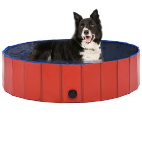 Pet Dog Bath Foldable Dog Swimming Pool PVC (Color: Red, size: 47.2"x11.8")