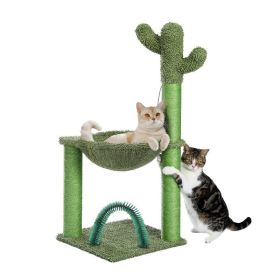 Indoor with Large House Natural Sisal Rope Cactus Cat Tree Condo (Color: Green A, Type: Pet entertainment)