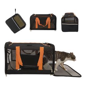 Foldable Airline Travel Pet Carrier Bag with Safety Strap (Color: Black, Type: Pet entertainment)