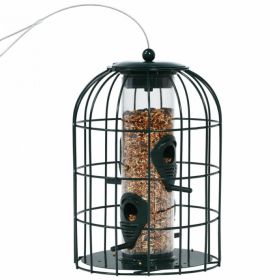 Outdoor Metal Seed Guard Deterrent Squirrel-Proof Caged Tube Wild Bird Feeder (Color: Green, Type: bird)